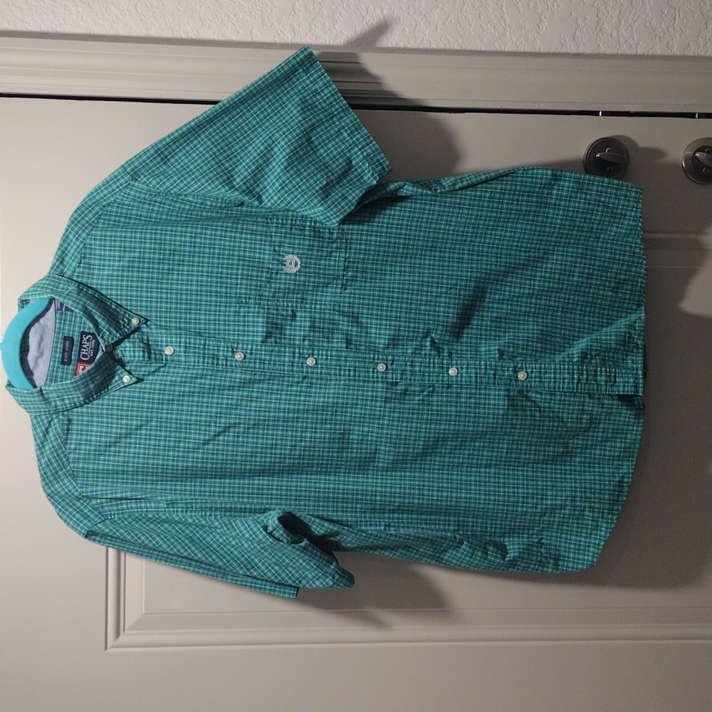 Xxl Chaps short sleeve button down shirt green and blue plaid